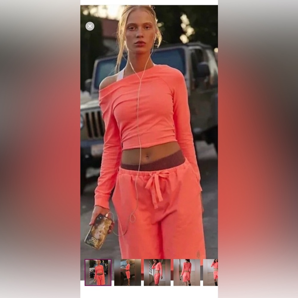 #216 FP Movement Coral Lounge Set Shirt + Shorts NWT XL - Picture 2 of 8